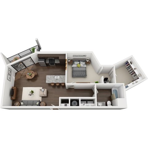 Floor plan for 1 bed, 1 bath, 900 sqft